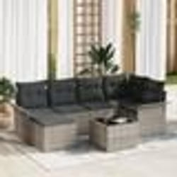Canapé de jardin 7 pièces avec coussins gris en poly rattan