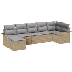 Ensemble de Canapés de Jardin de 7 Pièces avec Coussins Beige en Rattan Poly