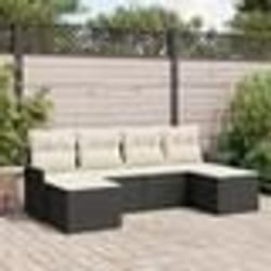 Ensemble de 6 pièces de canapés de jardin avec coussins Noir Poly Rotin
