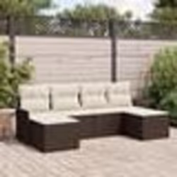 Ensemble de Canapé de Jardin de 6 Pièces avec Coussins en Rattan Marron