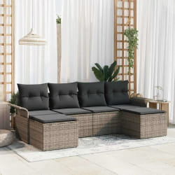 vidaXL Ensemble de canapé de jardin avec coussin 6 pcs Gris Poly rotin