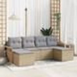 Canapé de Jardin 6 Pièces avec Coussins en Rattan Poly Beige