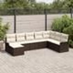 Ensemble de canapé de jardin 8 pièces avec coussins en poly rotin marron