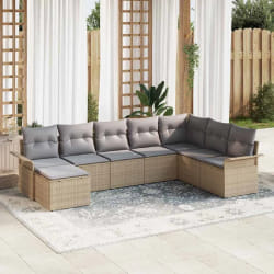 Ensemble de canapé de jardin 8 pièces avec coussins Beige en rotin poly