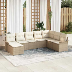 Ensemble de Canapés de Jardin 8 Pièces avec Coussins Beige en Rotin Poly