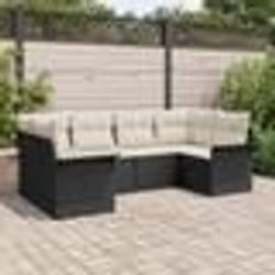 Ensemble de canapé de jardin de 6 pièces avec coussins en poly rattan noir