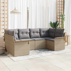 Ensemble de canapé de jardin 6 pièces avec coussins beiges en rattan poly