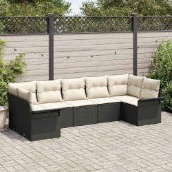 vidaXL Ensemble de canapé de jardin avec coussin 7 pcs Noir Poly rotin