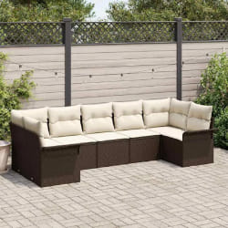vidaXL Ensemble canapé de jardin 7 pièces avec coussins marron en poly rotin