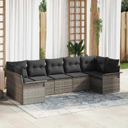 vidaXL Ensemble de jardin 7 pièces avec coussins gris en rotin synthétique