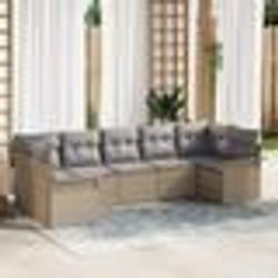 vidaXL Canapé de Jardin 7 Pièces avec Coussins Beige en Rattan Poly