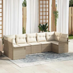 vidaXL Canapé de jardin 7 pièces avec coussins beige en poly rattan