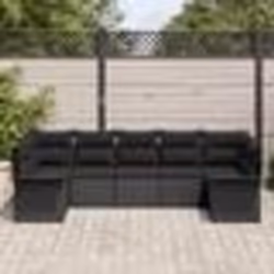 vidaXL Canapé de jardin 7 pièces avec coussins en polyrotin noir