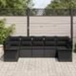 vidaXL Canapé de jardin 7 pièces avec coussins en polyrotin noir