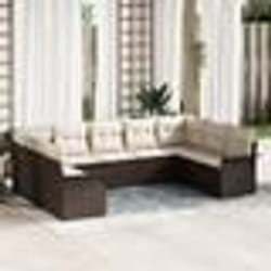 Set de Canapés de Jardin 9 Pièces avec Coussins en Poly Rotin Marron