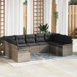 vidaXL Ensemble de canapé de jardin avec coussin 9 pcs Gris Poly rotin