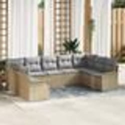 Ensemble de 9 Canapés de Jardin avec Coussins Beige Rattan Synthétique
