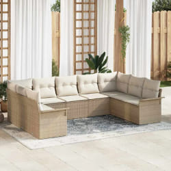 Ensemble de Canapé de Jardin de 9 pièces avec Coussins Beige en Poly Rotin