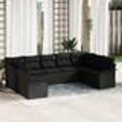 Ensemble de 9 Pièces de Canapé avec Coussins Noir Poly Rattan