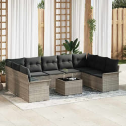 vidaXL Ensemble de canapé de jardin 10 pcs Gris Poly rotin