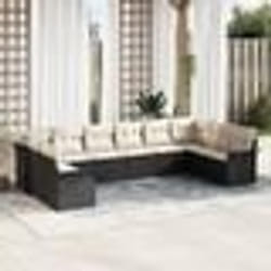 Ensemble de Canapés de Jardin 10 Pièces avec Coussins en Poly Rattan Noir