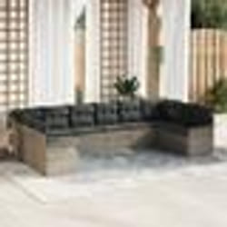 Ensemble de canapé de jardin de 10 pièces avec coussins Grey Poly Rattan