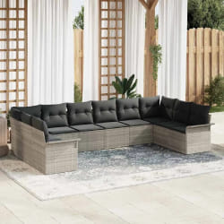 vidaXL Ensemble de canapé de jardin 10 pcs Gris clair Poly rotin