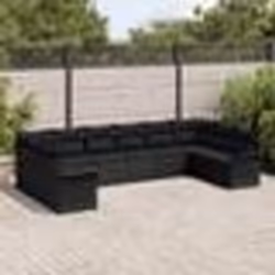 Set de 10 pièces de Canapé de Jardin avec Coussins Noir Poly Rattan