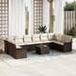 Ensemble de canapé de jardin en 10 pièces avec coussins gris poly rotin