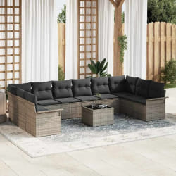 vidaXL Ensemble de canapé de jardin 11 pcs Noir Poly rotin