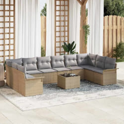vidaXL Ensemble de canapé de jardin 11 pcs Noir Poly rotin