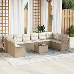 Ensemble de Canapé de Jardin 11 Pièces avec Coussins en Poly Rattan Marron