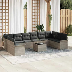vidaXL Ensemble de canapé de jardin 11 pcs Gris Poly rotin