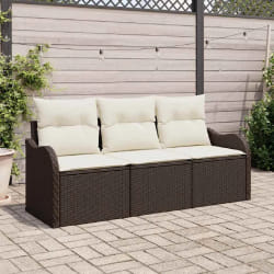 vidaXL Ensemble de canapé de jardin 3 pcs Marron Poly rotin