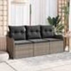 Ensemble de Canapé de Jardin 3 Pièces avec Coussins Gris Poly Rattan