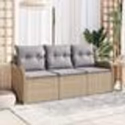 Ensemble de Canapés de Jardin de 3 Pièces avec Coussins Beige Poly Rotin