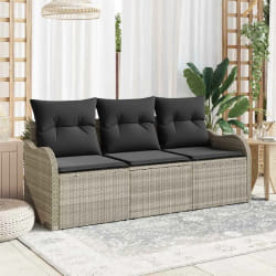 vidaXL Ensemble de canapé de jardin 3 pcs Gris clair Poly rotin