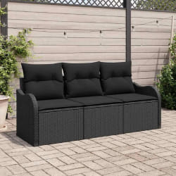vidaXL Ensemble de canapé de jardin avec coussin 3 pcs Noir Poly rotin