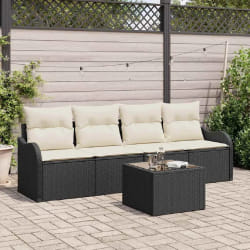 vidaXL Ensemble de canapé de jardin avec coussin 5 pcs Noir et Crème