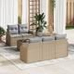 vidaXL Ensemble de canapé de jardin 6 pièces avec coussins beiges en rotin synthétique.