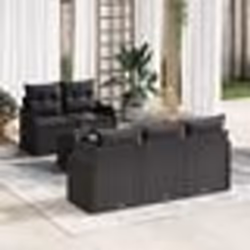 vidaXL Canapé de jardin 6 pièces avec coussins en polyrotin noir