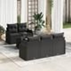 vidaXL Canapé de jardin 6 pièces avec coussins en polyrotin noir