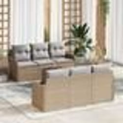 vidaXL Ensemble de canapés de jardin 7 pièces avec coussins en rotin synthétique beige.