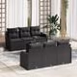 vidaXL Set de canapés de jardin 7 pièces avec des coussins en poly rotin noir