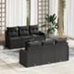 vidaXL Set de canapés de jardin 7 pièces avec des coussins en poly rotin noir