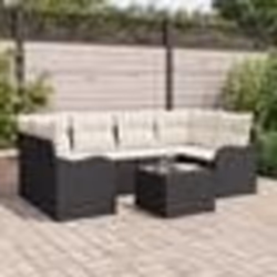 vidaXL Set de canapé de jardin 7 pièces avec coussins en poly rotin noir