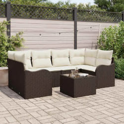vidaXL Ensemble de canapé de jardin avec coussin 7 pcs Marron et Crème