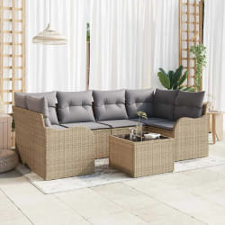 vidaXL Canapé de Jardin 7 Pièces avec Coussins en Beige Poly Rattan