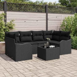 vidaXL Ensemble de canapé de jardin 7 pcs Noir 55 x 55 x 37 cm