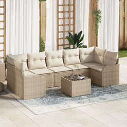 vidaXL Canapé de Jardin 8 Pièces avec Coussins Beiges en Rattan Synthétique